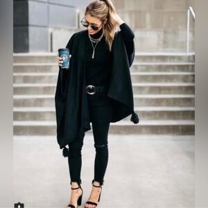 Cleobella the Sevigny Caplet‎ Black Tassle blanket wrap